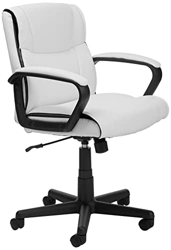 Amazon Basics Office Task Chair with Adjustable Height, 360° Swivel, Padded Armrests, Mid-Back, 275 Pound Capacity, BIFMA Certified, 24.2"D x 24"W x 38.6"H, White Faux Leather - color: White