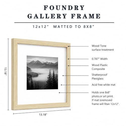 HEART ART 12x12 Natural Wood Picture Frame 8x8 with Mat Set of 9 | Gallery Wall Frame Set, Collage, Square Picture Frames - color: Natural Wood, size: 12x12 for 8x8