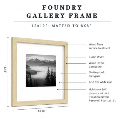 HEART ART 12x12 Natural Wood Picture Frame 8x8 with Mat Set of 9 | Gallery Wall Frame Set, Collage, Square Picture Frames - color: Natural Wood, size: 12x12 for 8x8