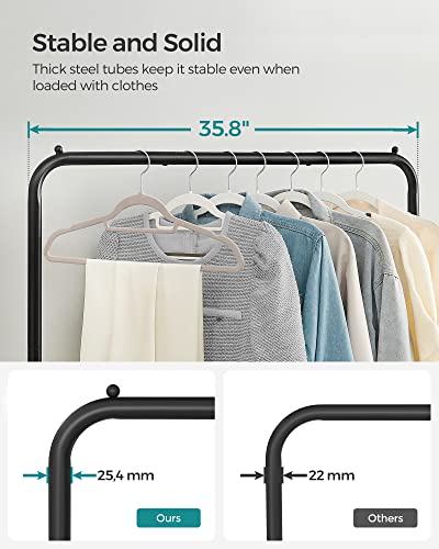 SONGMICS Clothes Rack with Wheels, Clothing Rack for Hanging Clothes, 25.4 mm Metal Garment Rack with Dense Mesh Storage Shelf, 110 lb Load Capacity, 2 Brakes, Black UHSR25BK - color: Black, style: Single Rod