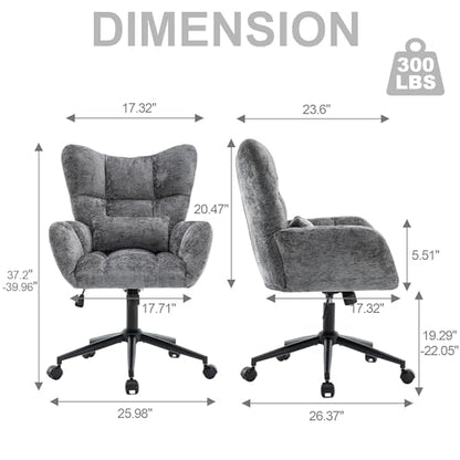 Home Office Desk Chair, Modern Tufted Chenille Vanity Chair, Adjustable Upholstered Swivel Computer Chairs for Bedroom, Living Room，Grey - color: Grey