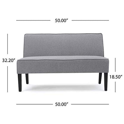50" Grey Small Loveseat Sofa | Comfy Mini Fabric Sofa Couch for Small Spaces, 2 Seater Armless Sofa with Solid Wood Legs for Living Room, Dorm, Office - color: Grey