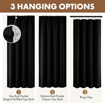 MIULEE Black Blackout Curtains for Bedroom Living Room 40"x90" Long 2 Panel | Thermal Insulated, Room Darkening Drapes, Rod Pocket, Noise Reduction, Light Blocking, Solid Window Treatments - color: Black, size: 40"W x 90"L (Pack of 2)