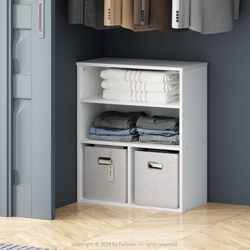 Furinno Reed Closet Organizers and Storage, 3-Tier Closet Organizer, Open Shelf Closet Storage, for Wardrobe, Bedroom, Living Room, White - color: White, size: 3-Tier, 23.6-Inch