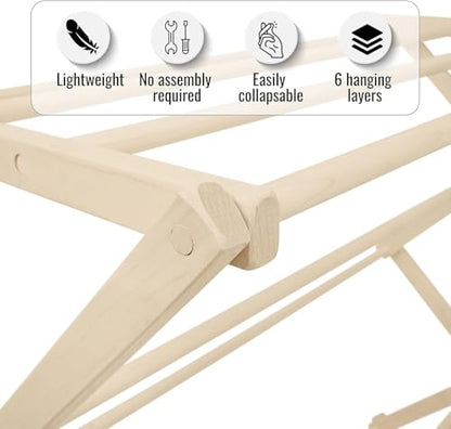 Premium American Maple Clothes Drying Rack - Handcrafted in Pennsylvania - Solid Wood Construction, Collapsible, Eco-Friendly Laundry Solution (Medium) - color: Medium | Flat Top