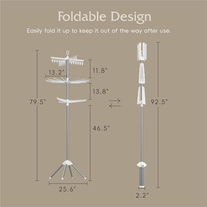 Beaudaily Clothes Drying Rack, Foldable 79.5-Inch Laundry Drying Rack,3 Tie, with Rotatable Arms, Stainless Steel, Holds 27 Clothes,8 Towels and 24 Clips for Hanging Socks, White and Silver - color: White + Silver, size: 3-Tier