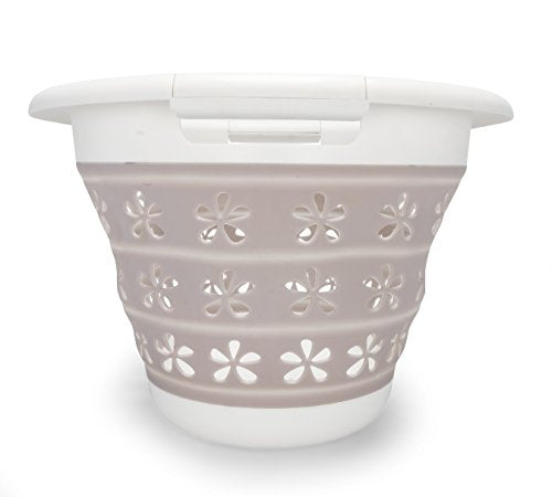 Camco Collapsible Laundry Basket | Features Simple Pop-Open & Collapse-Down Design | Waterproof for Easy Clean-Up | Measures 14.5” x 19.75” x 2.5”/10” Collapsed/Expanded, Taupe & White (51951) - size: 10 inches tall expanded (Pack of 2)