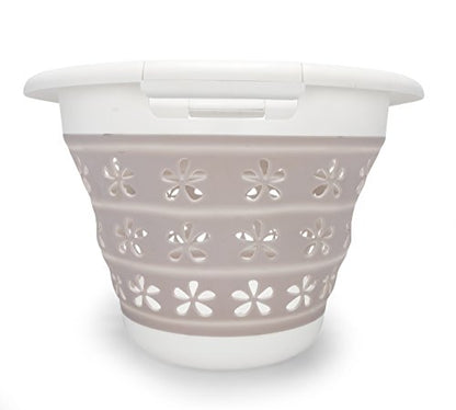Camco Collapsible Laundry Basket | Features Simple Pop-Open & Collapse-Down Design | Waterproof for Easy Clean-Up | Measures 14.5” x 19.75” x 2.5”/10” Collapsed/Expanded, Taupe & White (51951) - size: 10 inches tall expanded (Pack of 2)