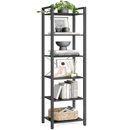 VASAGLE 6-Tier Bookshelf, Bookcase with Steel Frame, Book Shelf for Living Room, Home Office, Study, 11.8 x 15.7 x 73.2 Inches, Industrial Style, Ebony Black and Ink Black ULLS101B56 - color: Ebony Black + Ink Black, size: 6 Tiers (11.8"D x 15.7"W x 73.2"