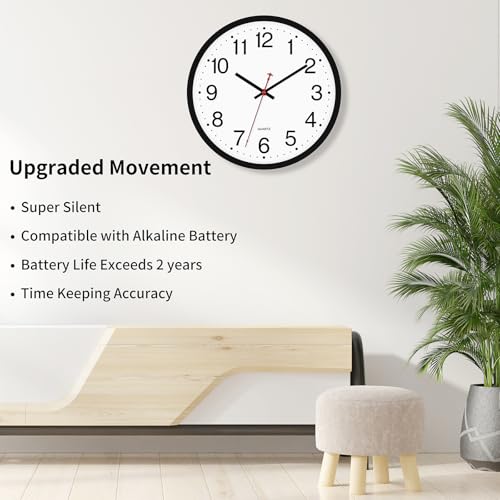 Foxtop 14 Inch Wall Clock Modern Silent Non-Ticking Quartz Battery Operated Round Analog Classic Black Wall Clock for Classroom School Office Living Room Bedroom Home - color: Black, size: 14 Inch - 1 Clock