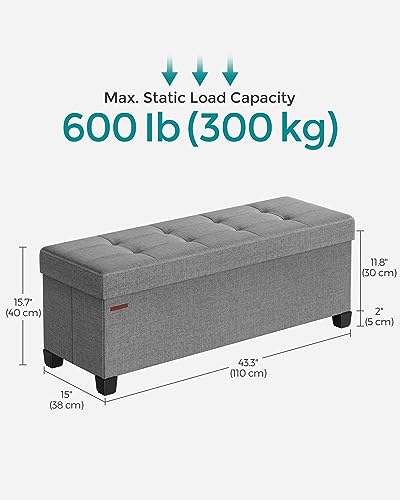 SONGMICS Storage Ottoman Bench, Foldable Foot Rest with Legs | End of Bed Bench, Storage Chest, 43.3 x 15 x 15.8 Inches, Load up to 661.4 lb, Dove Gray, MELISA Collection ULSF018G02 - color: Dove Gray, style: without Flipping Lid