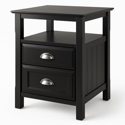 Ergode Timber Nightstand - Versatile & Stylish Bedroom Storage with Drawer & Shelf - Black Finish - Elegant Design - Easy Assembly - 20" W x 20" D x 25" H