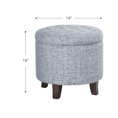 HomePop 19" Button Tufted Round Storage Ottoman - Blue Gray Woven Fabric - color: Blue Gray Woven Fabric
