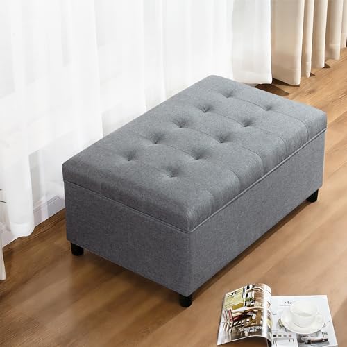 Rectangular Lift Top Storage Ottoman Bench,Linen Storage Bench for Living Room Entryway Bedroom,Linen Gray - color: Linen Gray