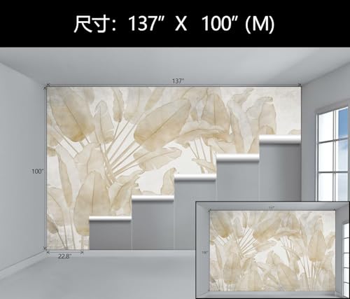 Beige Banana Leaf Tropical Wallpaper Mural Peel and Stick Bedroom | 137"x100" - color: W-072, size: 137" x 100"