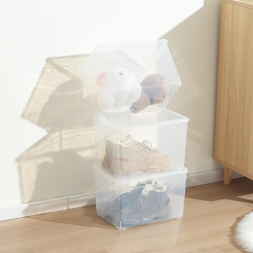 novelinks 6 Pack 22QT Plastic Storage Bins with Lids, Stackable Clear Containers with Latches, Durable Nestable Boxes for Office, Home, Garage, Shoes Organization - size: 22 Qt - 6 Pack