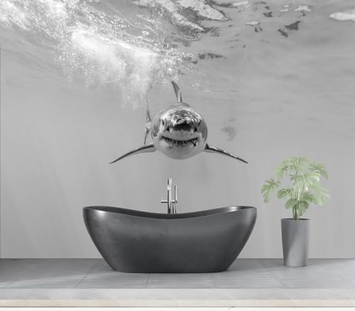 Eierme-Ferocious Great White Shark Mural Wallpaper Peel and Stick 160" x 114" - color: No.13, size: 160" x 114"