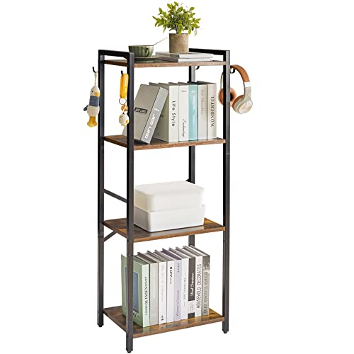 YMYNY Bookcase, 4-Tier Narrow Ladder Bookshelf, Freestanding Shelving Unit, Multifunctional Storage Rack, for Home Office Living Room Bedroom Kitchen, Plant Stand, Rustic Brown, 44*16.9*11.4"UHBC004H - color: Rustic Brown, size: 4 Tiers