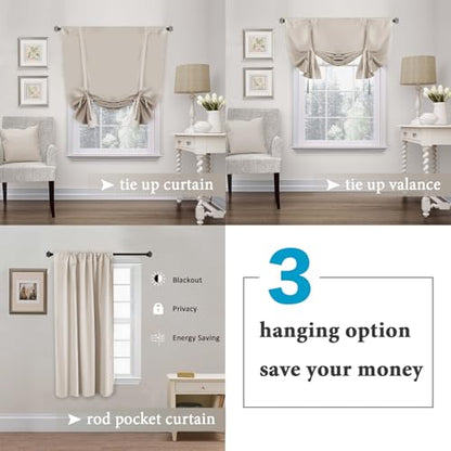 H.VERSAILTEX Blackout Tie Up Curtain Thermal Insulated Window Shade Light Blocking Balloon Roman Shade Bathroom Adjustable Rod Pocket Panel for Small Window,42" Wide by 63" Long,Natural - color: Natural