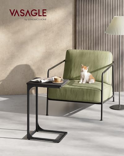 VASAGLE C-Shaped End Table, Small Sofa Side Table with Metal Frame | for Couch, Living Room, Bedroom, Bedside, Ebonized Oak and Black, BARNET Collection ULET350B42 - color: Ebonized Oak + Black