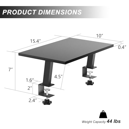 15-Inch Desktop Clamp-on Shelf & Monitor Riser, 2-in-1 Reversible Design – Fits Either Side of Desk, C-Clamp for Stability, Holds 44 lbs, for Gaming PC, Console & Office Setup - size: 15-INCH