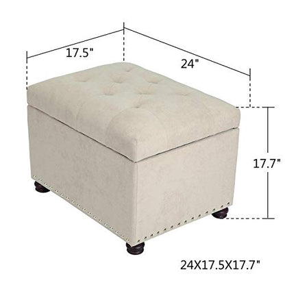 Adeco Classy Cotton Mix Fabric Accents Rectangular Storage Bench Footstool Ottomans & Storage Ottomans, White - color: White Fabric