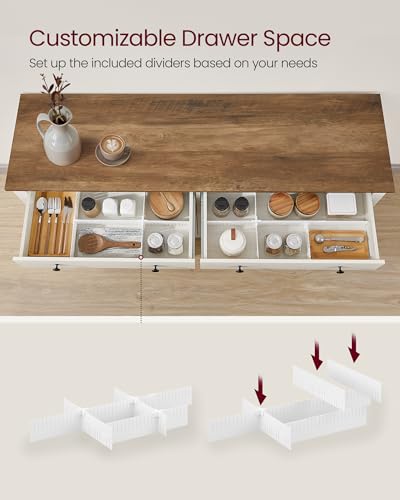 VASAGLE LIRY Collection - Buffet Cabinet, Coffee Bar Cabinet with 2 Drawers, Adjustable Shelves, Sideboard Storage with Cable Holes, Drawer Dividers, Rustic White and Honey Brown UBBK381WJ01S