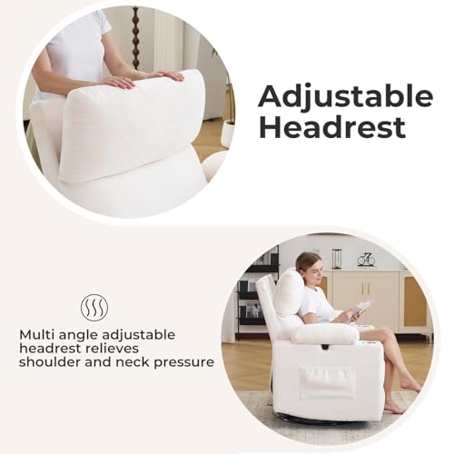 Rocking Chair Nursery with Adjustable Armrests, Electric Glider Recliner Nursing Chair, Power Swivel Recliner Chairs with Massage and Heat, Adjustable Headrest, FSC Certified, White - color: White, size: Power Recliner
