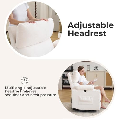 Rocking Chair Nursery with Adjustable Armrests, Electric Glider Recliner Nursing Chair, Power Swivel Recliner Chairs with Massage and Heat, Adjustable Headrest, FSC Certified, White - color: White, size: Power Recliner