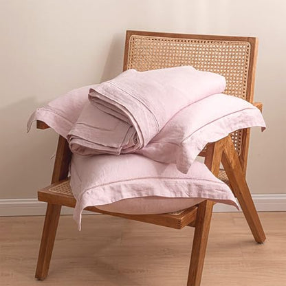 Simple&Opulence 100% Washed Linen Duvet Cover Set with Embroidered,2 Pieces Soft Farmhouse Comforter Set with Button Closure,1 Duvet Cover and 1 Pillowsham(Twin,Dusty Pink) - color: Embroidery Dusty Pink, size: Twin
