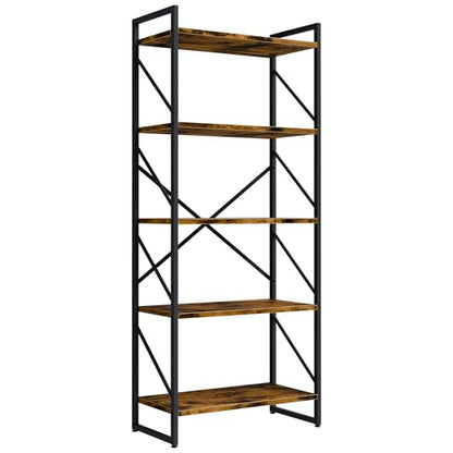 Shintenchi 5 Tiers Bookshelf, Classically Tall Bookcase Shelf, Industrial Book Rack, Modern Book Holder in Bedroom/Living Room/Home/Office, Storage Rack Shelves for Books/Movies-Rustic Brown - color: Rustic Brown