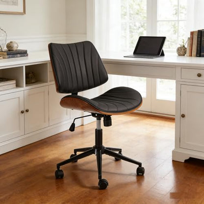 EROMMY Armless Office Desk Chair,Wooden Back Small Office Desk Chair No Arms Adjustable Height Modern Armless Chairs with Swivel Wheels for Small Spaces, Black - color: Black