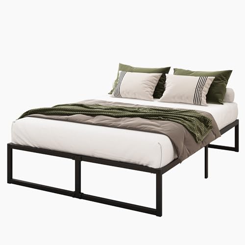 Lutown-Teen 14 Inch Queen Bed Frame with Heavy Duty Steel Slat Support | Sturdy Metal Platform Bed Frame Queen Size No Box Spring Needed, Noise Free, Easy Assembly, Black