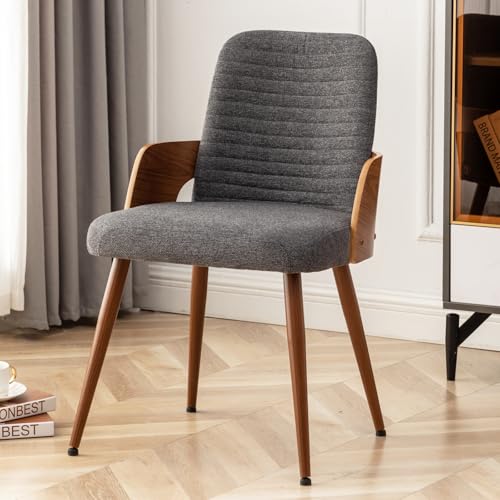 Dining Room Chairs,Mid Century Modern Kitchen Chairs,Upholstered Accent Chairs,Metal Legs Wooden Desk Chairs,Armless and No Wheels for Kitchen Dining Living Room,Gray Fabric,1PCS - color: Gray Fabric, size: 1PCS