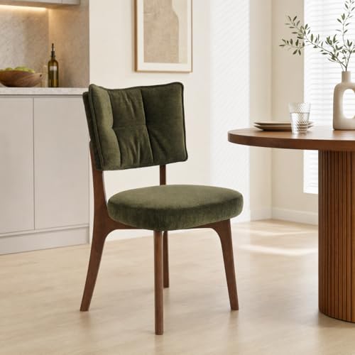 YOUNIKE Wood Frame Green Dining Chair, Chenille Fabric, Single Pack | Modern Ergonomic Upholstered Kitchen & Dining Room Chairs, Double-Layer Backrest, Comfy Soft Cushion, Easy to Assembly - color: Green