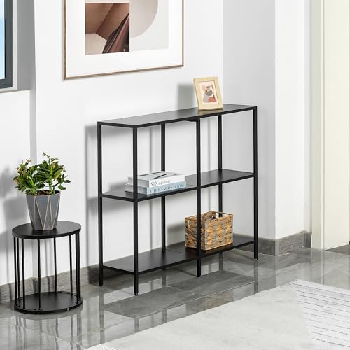 HDANI 31.5 Inch Metal Console Table with 3 Tier Strage Shelves,Narrow Entryway Table,Modern Sofa Tables for Entryway, Living Room,Bedroom,Black - color: Black, size: 31.5×9.84×29.53in