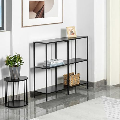 HDANI 31.5 Inch Metal Console Table with 3 Tier Strage Shelves,Narrow Entryway Table,Modern Sofa Tables for Entryway, Living Room,Bedroom,Black - color: Black, size: 31.5×9.84×29.53in