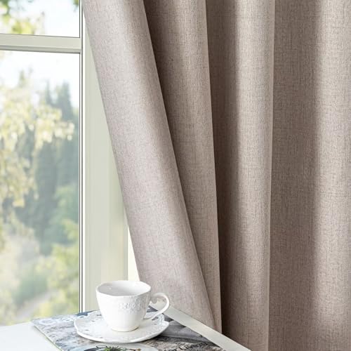 100% Blackout Curtains 96 inch Length 2 Panels Faux Linen Long Drapes for Bedroom Living Room Black Out Room Darkening Curtain Thermal Insulated Back Tab Rod Pocket(W52 x L96, Beige) - color: Beige, size: 52"W x 96"L (Pack of 2)