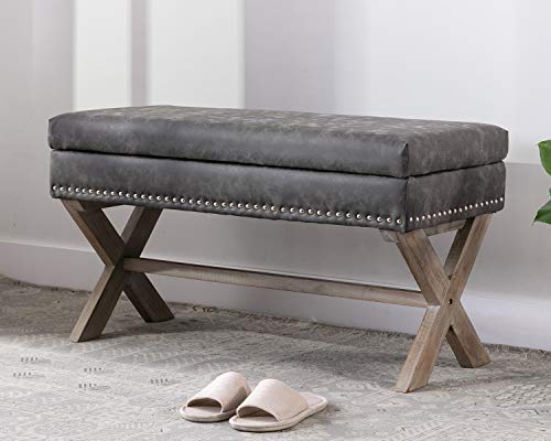 chairus PU Leather Upholstered Storage Entryway Bench, 36 inch Bedroom Bench Seat with X-Shaped Wood Legs for Living Room, Foyer or Hallway - Gray - color: Pu-storage, Grey