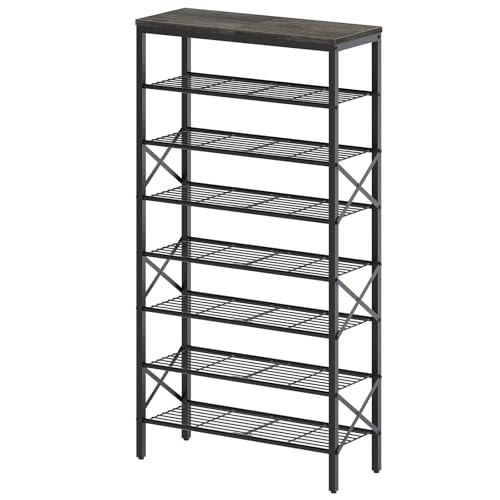 8 Tier Shoe Rack, Large Capacity Shoe Storage Organizer Holds 32 Pairs, Sturdy and Stable, for Entryway, Hallway, Closet, Dorm Room, Charcoal and Black SS08BC - color: Charcoal + Black, size: 27.8" x 10.8" x 52.6"