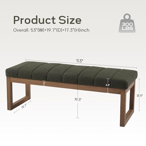 Zihanhome 52.7" Bedroom Bench for End of Bed, Modern Upholstered Teddy Fabric Entryway Bench & Dining Bench, Footrest Stool Bench with Solid Wood Frame for Bedroom, Living Room (Green) - color: Green