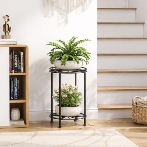 Plant Stand 2-Tier 10.2in Width 16.4in Tall Flower Pot Rack Small Plant Table Metal For Indoor Outdoor