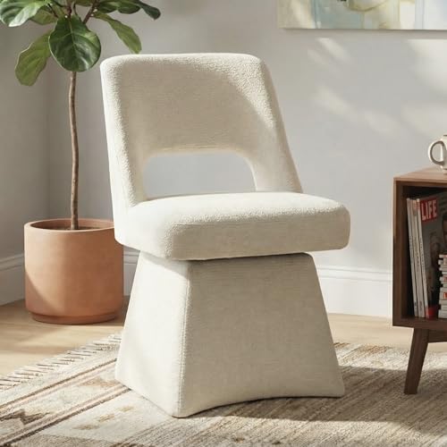 VKNOW Upholstered Swivel Dining Chair with Curved Open Back | Modern Dining Room Chairs with Chenille Fabric, Space-saving, Easy Assembly, for Dining Room, Living Room, Bedroom, Beige - color: Beige