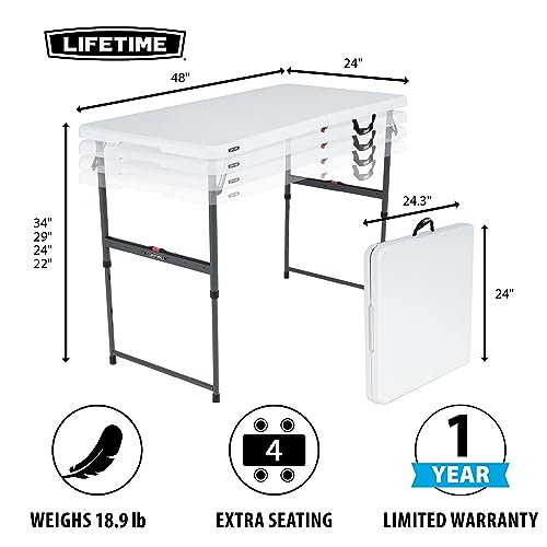 LIFETIME Height Adjustable Folding Table, 4 Foot