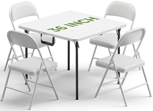 Folding Table and Chairs Set for 4, 5 Piece Card Table Set with 36" Square Foldable Table & 4 Padded Folding Chairs, Portable Indoor Outdoor Dining Table Set for Picnic, Camping, RV, Game Night, Patio - color: White, size: 36IN