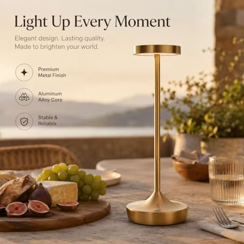 2 Pack Rechargeable Cordless Table Lamps 6000mAh LED Battery Table Light | Outdoor Waterproof Portable Battery Operated Table Light,3 Color Stepless Dimmable for Restaurant Dining Patio (Gold) - color: Gold 2