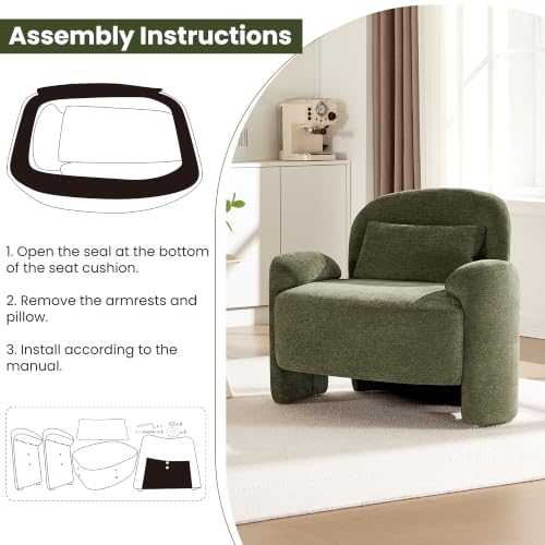 Accent Chair for Living Room, Modern Chenille Fabric Lounge Reading Sofa Chair with Lumbar Pillow, Upholstered Arm Chairs for Bedroom, Office, Green - color: Green
