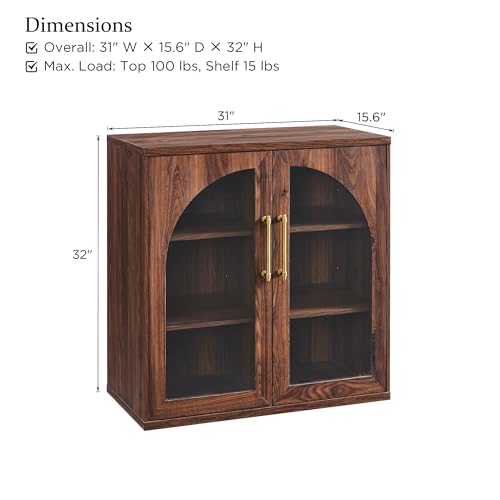 Glass Arched Door Sideboard Buffet Cabinet Set of 2, Brown | Modular, Multi-Compartment Storage, Adjustable Shelf, Soft Close Hinges, Freestanding, for Dining Room, Living Room - color: Brown