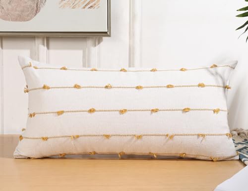 NUYECY Boho Long Lumbar Pillow Covers 14 x 22 Yellow,Classic Striped Pattern Cotton Decorative Long Lumbar Pillow Cover Case for Sofa Couch Bed Livingroom Farmhouse,Modern Accent - color: Yellow, size: 22" x 14" (Pack of 1)