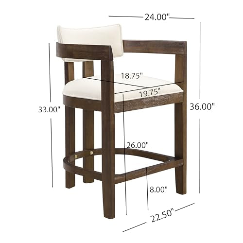 Christopher Knight Home Ryland Bar Table and Chairs Set of 2, 3 Piece Bar Table Set with Upholstered Counter Stool, Rubberwood Counter Height Dining Set for 2, Walnut+Beige